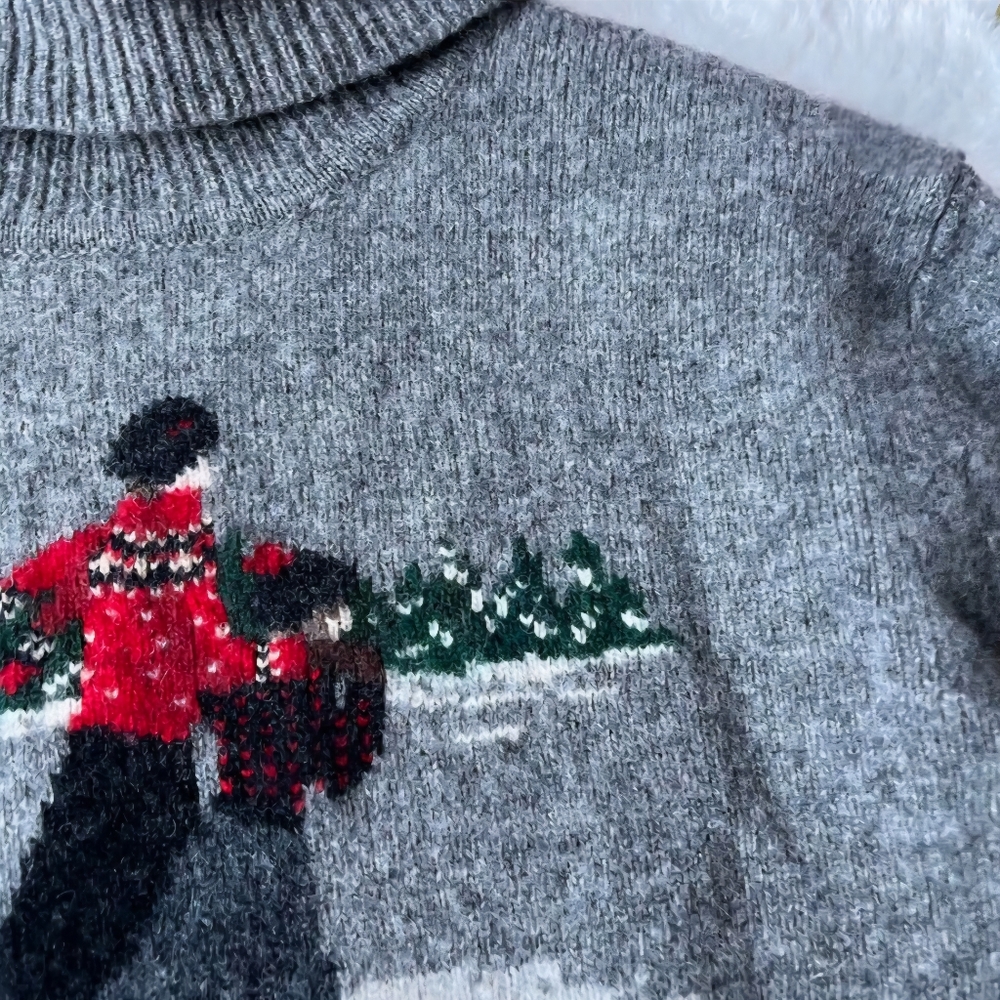 Ralph Lauren Vintage Lambswool Turtleneck Sweater Gray LP Ice Skating - Picture 7 of 13